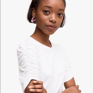 Kate Spade- White Ruched Sleeve Tee